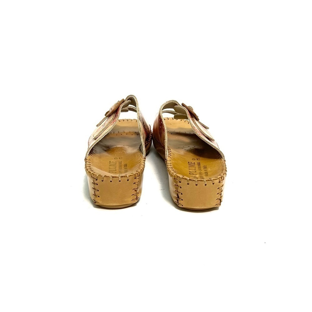 Vintage Y2K deadstock brown leather pink printed buckle wedge walking sandals - Picture 7 of 8